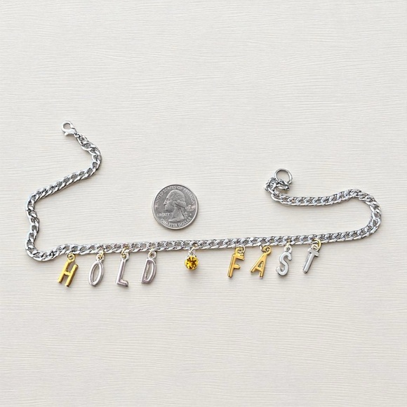 Chic Two-Tone Charm Necklace “Hold Fast” 15” - Picture 14 of 14